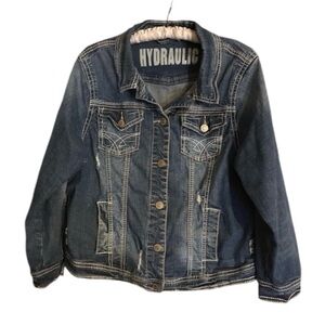 Hydraulic Distressed Jean Jacket White Stitching Size 1X